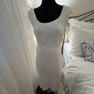 New York & Company White Crotchet and Lace Midi Dress